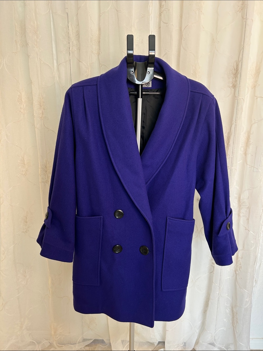 Vintage International Scene Purple Wool Shawl Collar Coat
